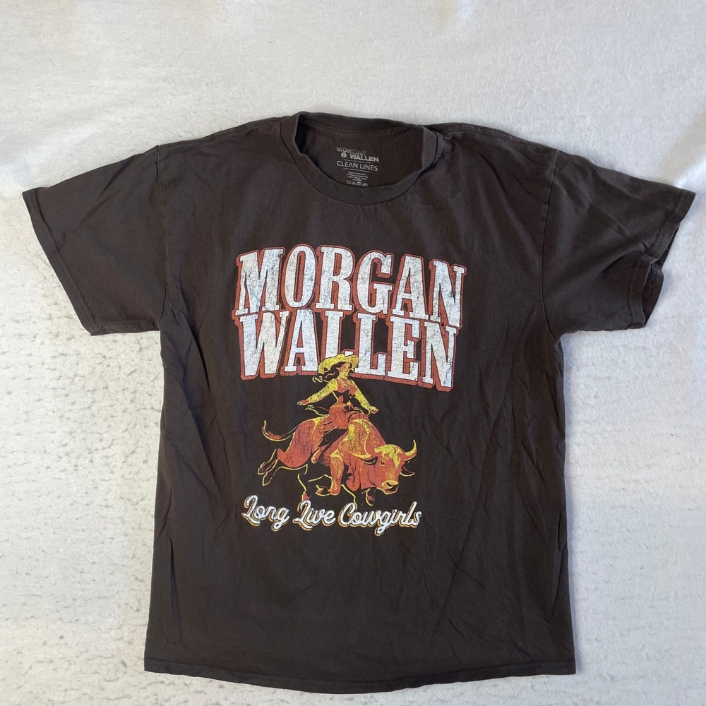 Morgan Wallen T-Shirt Unisex Large Brown Long Live Cowgirls Graphic Short Sleeve